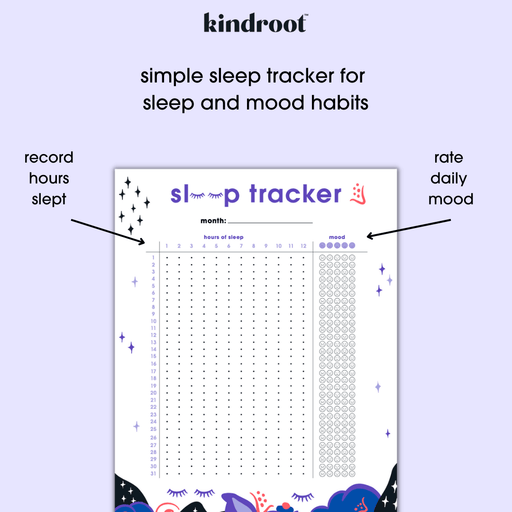 30 day sleep tracker for sleep and mood habits. record hours slept and rate daily mood