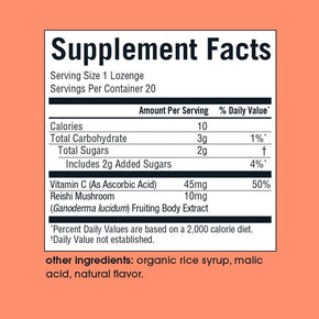 Adaptogens For Immunity| Vitamin C + Reishi Lozenges | Adaptogems™ by kindroot Supplement Facts Panel