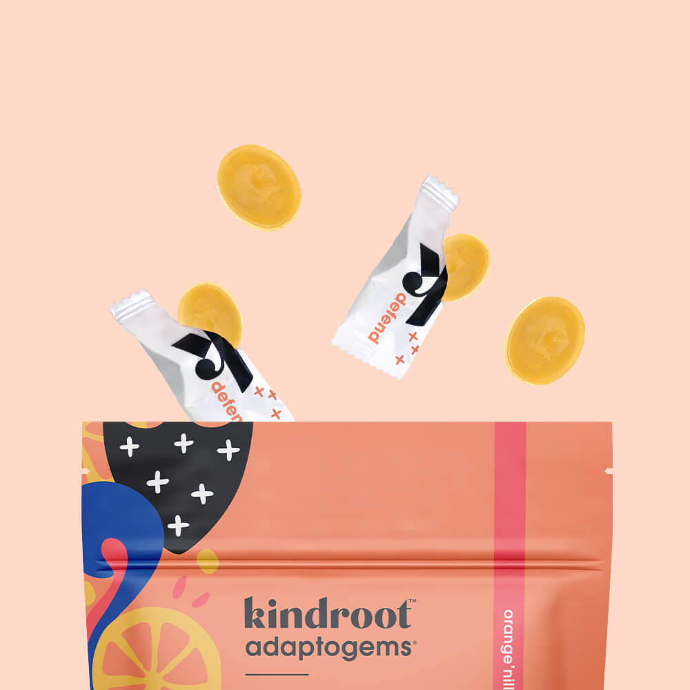 Kindroot Vitamin C lozenges with lozenges coming out