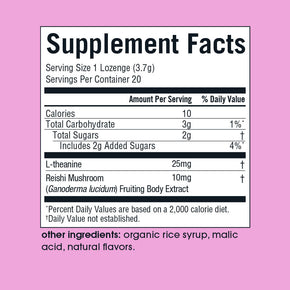 Adaptogens For Mood | L-theanine + Reishi Lozenges | Adaptogems™ by kindroot Supplement Facts Panel